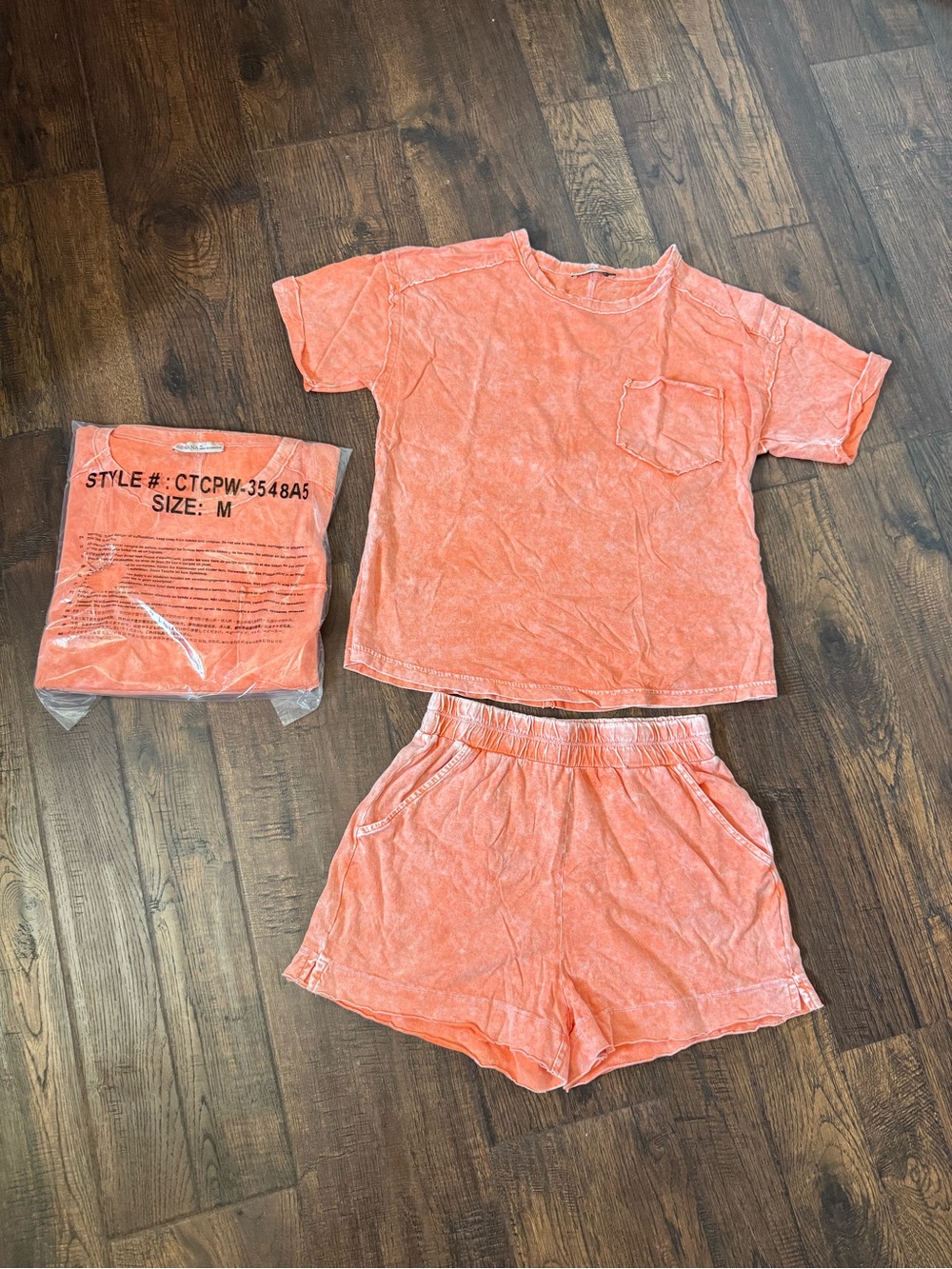 Zenana Outfitters Orange mineral wash Short Sleeve Top & Shorts Set - Picture 7 of 7